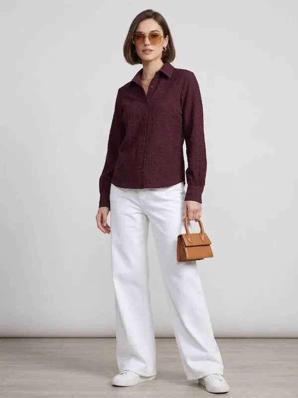 ANVI_Be_Yourself_Women_Solid_Wine_Scrabble_Ribbed_Collared_Neck_Long_Sleeve_Button_Down_Causal_Regular_Shirt