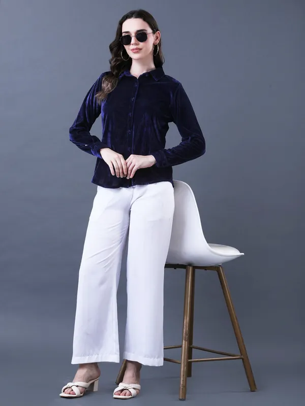 Solid_Navy_Blue_Velvet_Collared_Neck_Long_Sleeve_Button_Down_Regular_Shirt