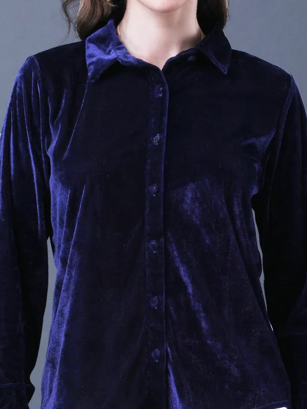 Solid_Navy_Blue_Velvet_Collared_Neck_Long_Sleeve_Button_Down_Regular_Shirt