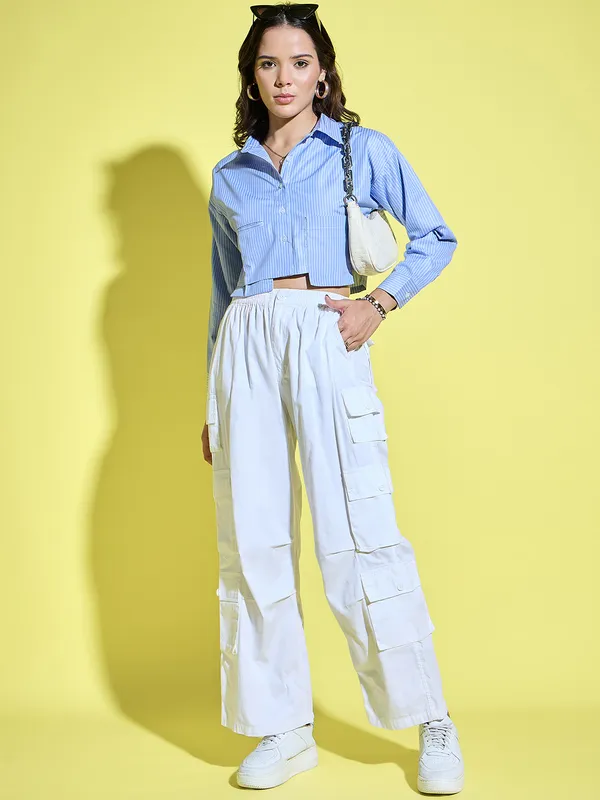Women_Blue_Stripped_Collared_Neck_Relaxed_Casual_Shirt_With_Patch_Pocket