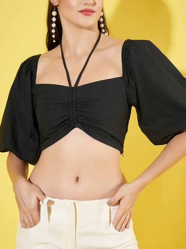 Women_Solid_Black_Sweetheart_Neck_Puff_Sleeve_Cotton_Crop_Top