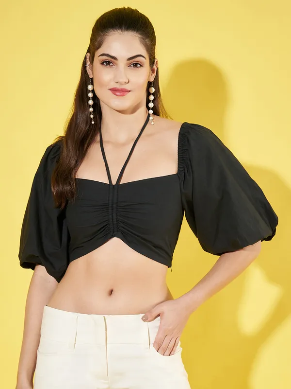 Women_Solid_Black_Sweetheart_Neck_Puff_Sleeve_Cotton_Crop_Top