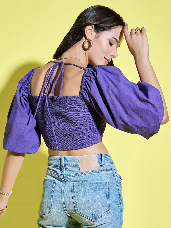 Women_Solid_Blue_Sweetheart_Neck_Short_Puff_Sleeve_Poplin_Crop_Top