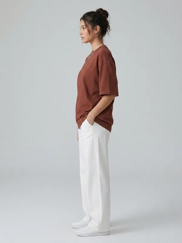 Women_Solid_Brown_Cotton_Round_Neck_Half_Sleeve_Oversized_T-shirt