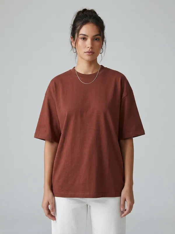 Women_Solid_Brown_Cotton_Round_Neck_Half_Sleeve_Oversized_T-shirt