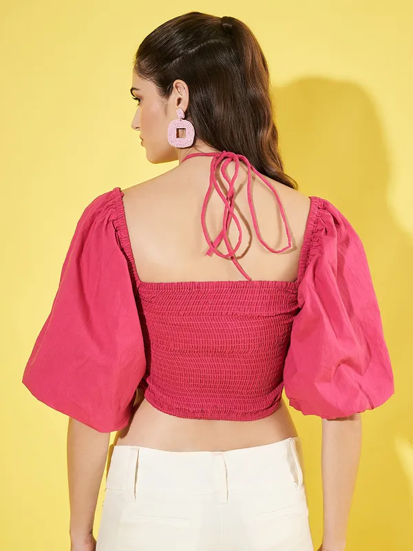 Women_Solid_Pink_Sweetheart_Neck_Puff_Sleeve_Cotton_Crop_Top