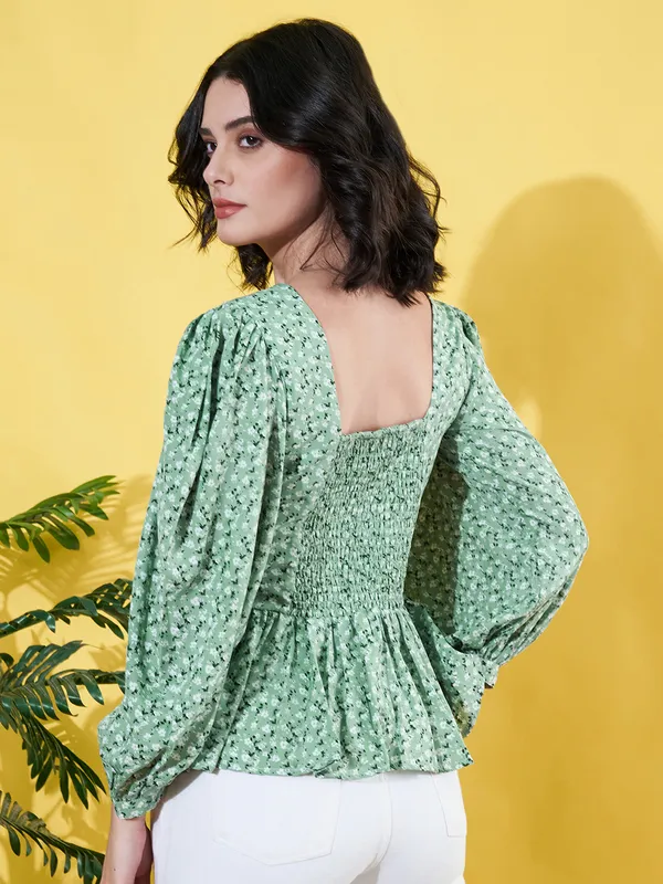 Women_Floral_Printed_Green_V_Neck_Crepe_Casual_Peplum_Top