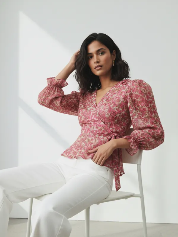 ANVI_Be_Yourself_Women_Floral_Printed_Pink_Chiffon_V_Neck_Long_Sleeve_Waist_Tie-ups_Wrap_Top