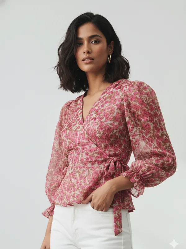 ANVI_Be_Yourself_Women_Floral_Printed_Pink_Chiffon_V_Neck_Long_Sleeve_Waist_Tie-ups_Wrap_Top