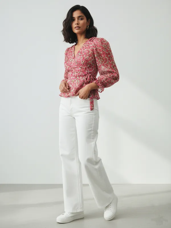 ANVI_Be_Yourself_Women_Floral_Printed_Pink_Chiffon_V_Neck_Long_Sleeve_Waist_Tie-ups_Wrap_Top