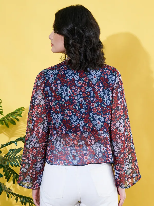 Women_Floral_Printed_Blue_Ruffled_Neck_Chiffon_Casual_Front_Tie-ups_Crop_Top