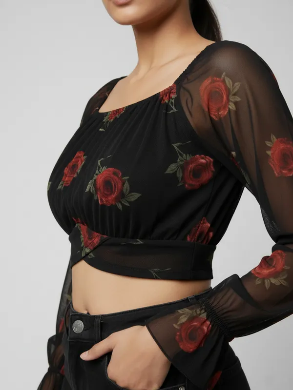 Women_Floral_Printed_Square_Neck_Net_Crop_Top
