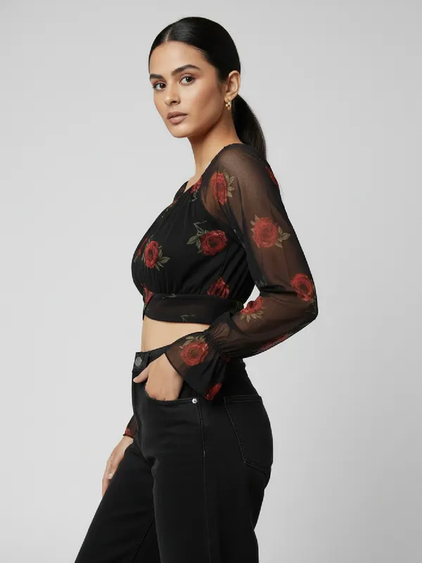 Women_Floral_Printed_Square_Neck_Net_Crop_Top
