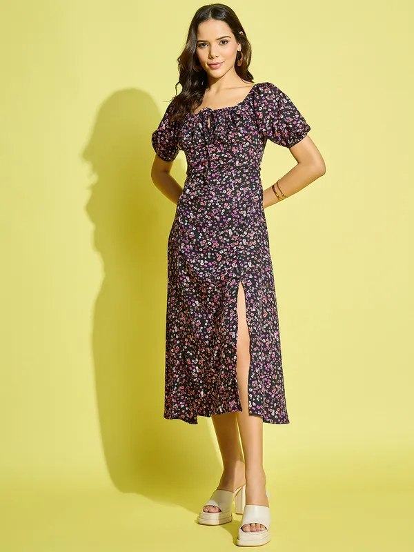 Pink_Crepe_Floral_Print_A-Line_Midi_Slit_Dress_For_Women
