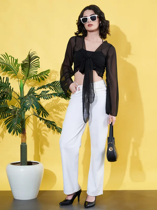 Solid_Black_Long_Sleeve_Front_Tie-ups_Georgette_Casual_Crop_Sheer_Shrug