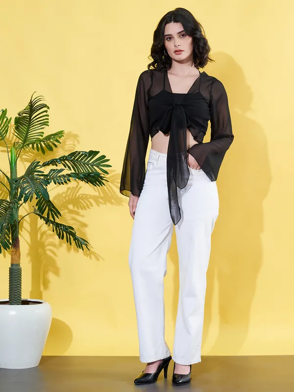Solid_Black_Long_Sleeve_Front_Tie-ups_Georgette_Casual_Crop_Sheer_Shrug