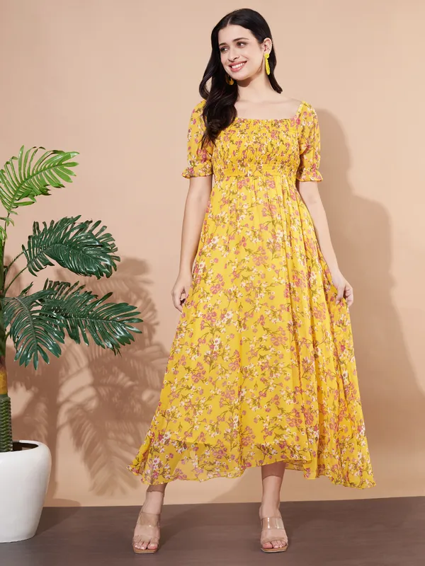 Floral_Printed_Puff_Sleeve_Georgette_Fit_&_Flare_Midi_Dress