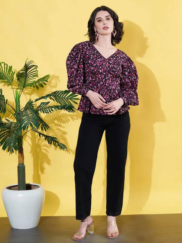 Women_Floral_Printed_Multicolor_V_Neck_Crepe_Casual_Peplum_Top