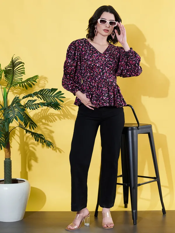 Women_Floral_Printed_Multicolor_V_Neck_Crepe_Casual_Peplum_Top