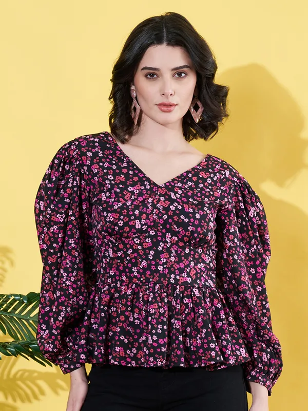 Women_Floral_Printed_Multicolor_V_Neck_Crepe_Casual_Peplum_Top