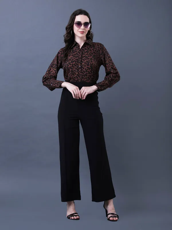 Women_Animal_Printed_Brown_Collared_Neck_Long_Sleeve_Crepe_Casual_Regular_Shirt