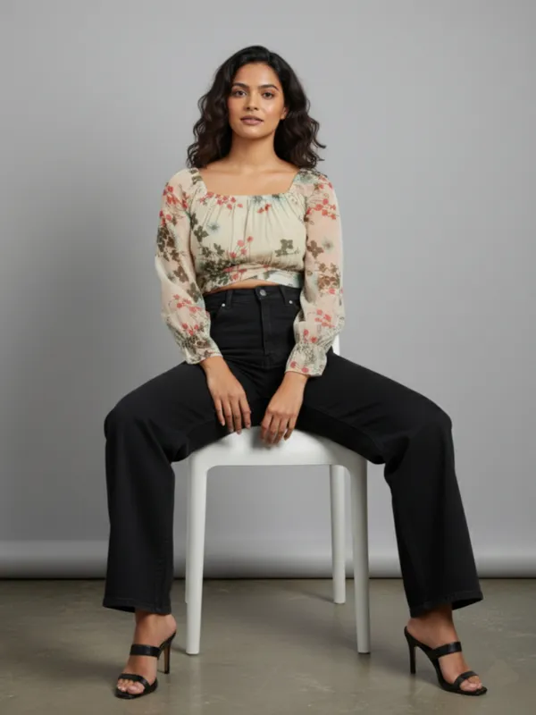 Women_Floral_Printed_Square_Neck_Net_Crop_Top
