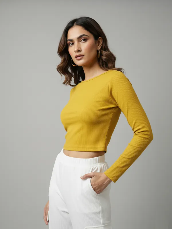 Women's_Stylish_Solid_Yellow_Round_Neck_Long_Sleeve_Casual_Ribbed_Crop_Top_||_Women_Boat_Neck_Full_Sleeve_Fitted_Crop_Top