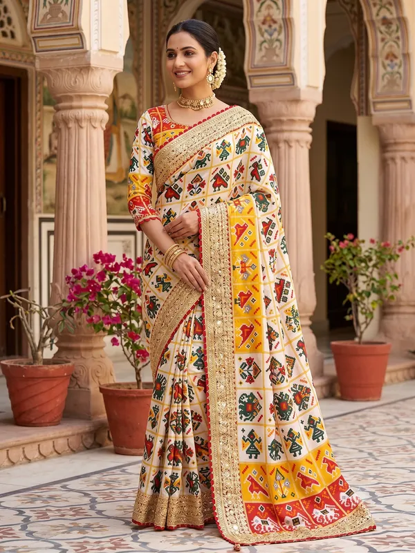 Patola_inspired_Saree_with_gota_work_