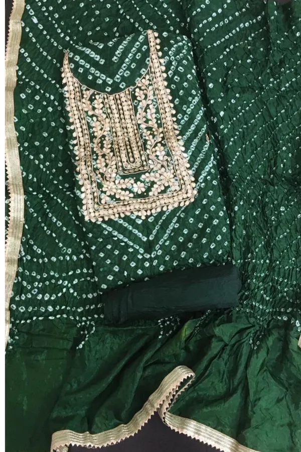 Four_piece_green_Unstitched_Art_Silk_Suits