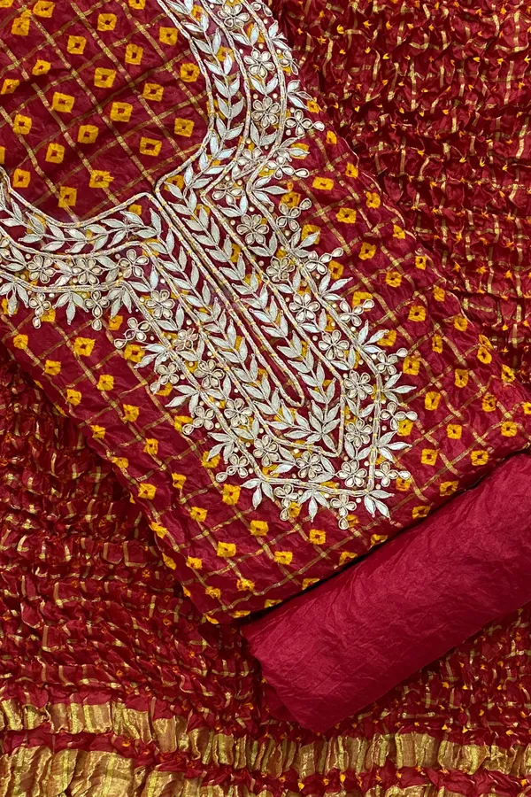 Four_piece_Red_Unstitched_Art_Silk_Suits