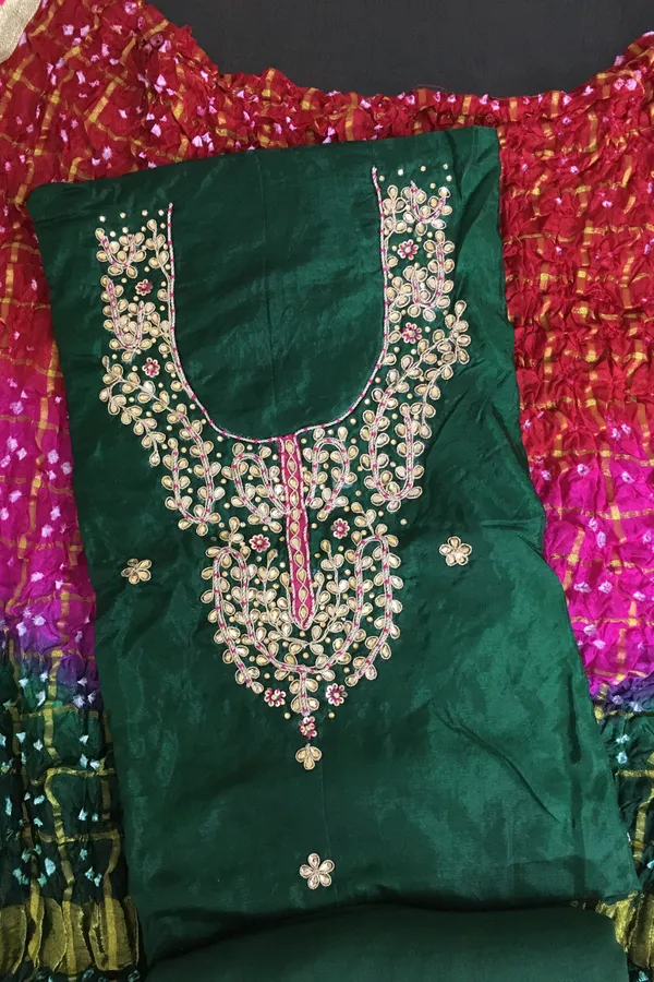 Four_piece_green_Unstitched_Art_Silk_Suits