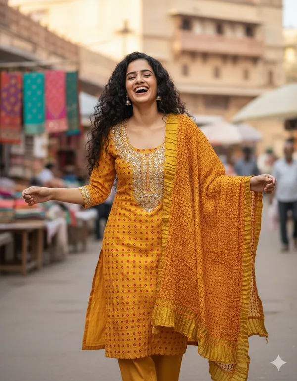 Four_piece_Yellow_Unstitched_Art_Silk_Suits