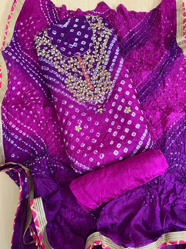 Three_piece_Purple_shaded_bottom_work_Unstitched_Art_Silk_Suits