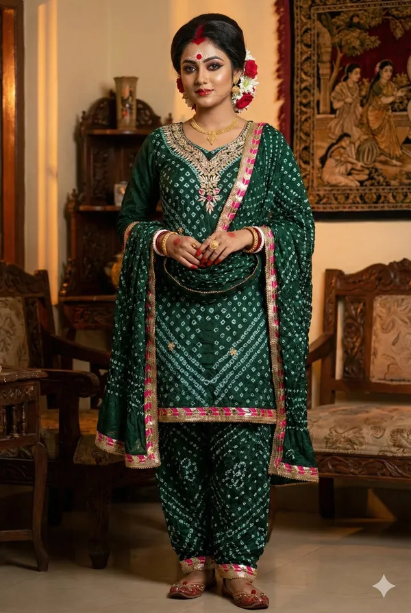 Three_piece_Dark_green_Unstitched_Art_Silk_Suits