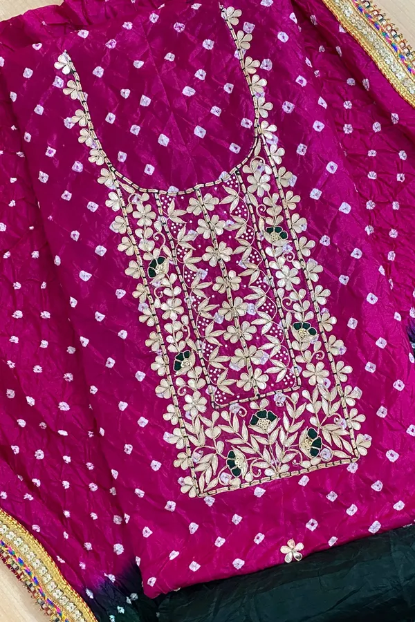 Four_piece_Unstitched_Art_Silk_Suits-Rani_green