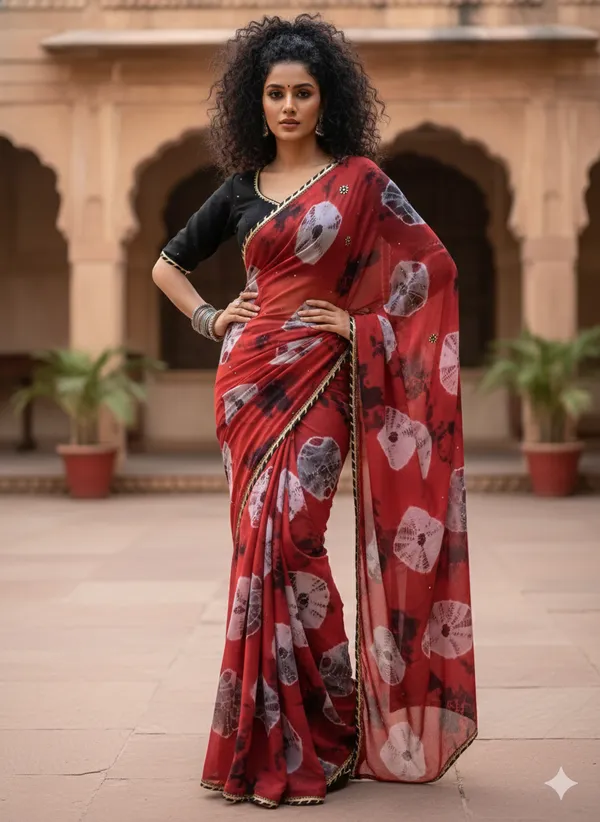 MIRROR_WORK_TIE_DYE_SAREE-_RED_BLACK
