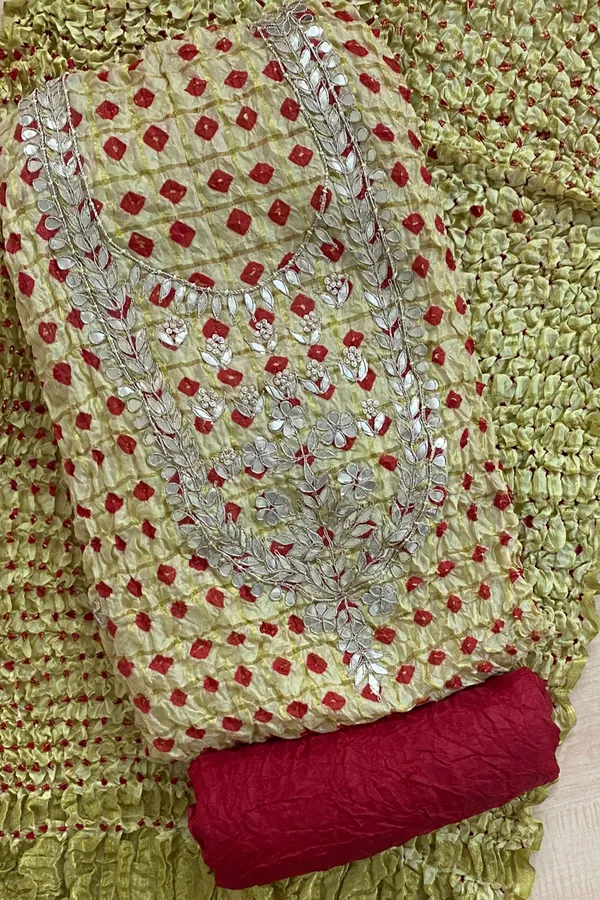 Four_piece_Cream_Red_Gharchola_Unstitched_Art_Silk_Suits