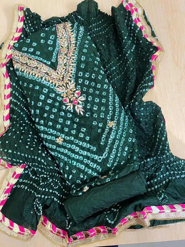 Three_piece_Dark_green_Unstitched_Art_Silk_Suits