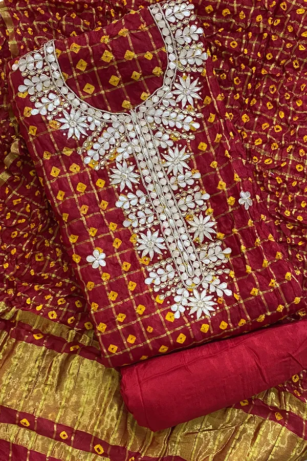 Four_pieces_Red_Unstitched_Art_Silk_Suits