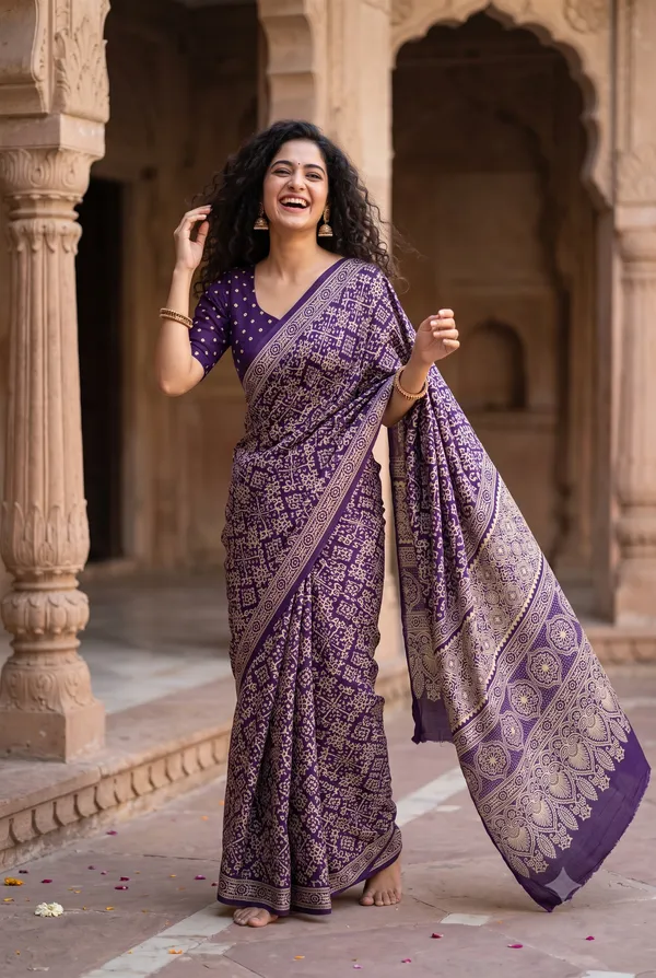 Gajji_silk_saree_with_handblock_print_and_bandhani_blouse_