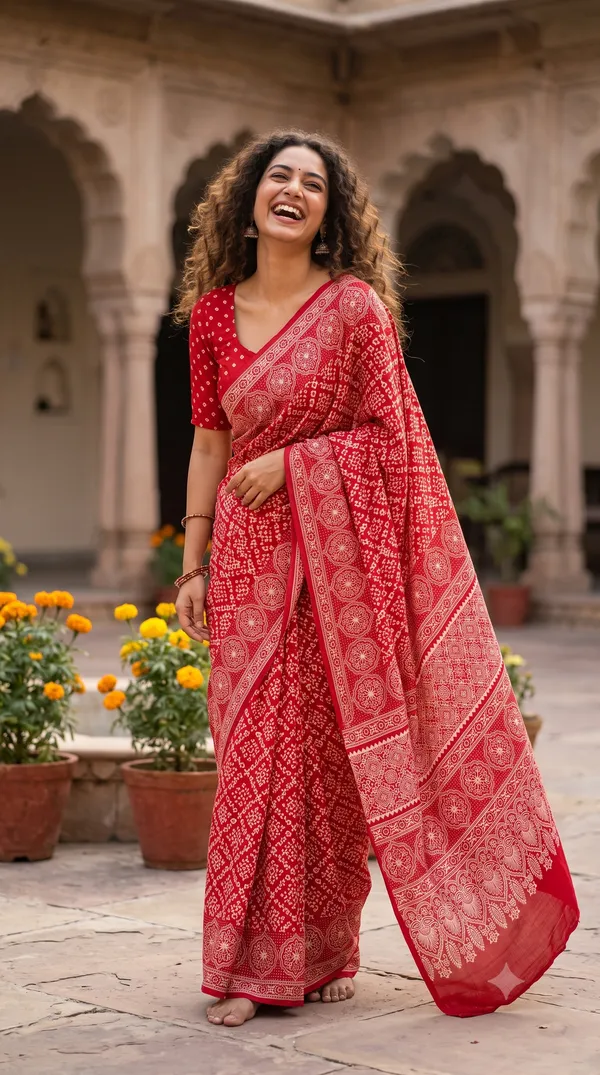 Gajji_silk_saree_with_handblock_print_and_bandhani_blouse_