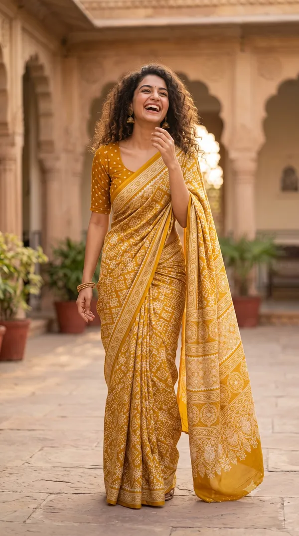 Gajji_silk_saree_with_handblock_print_and_bandhani_blouse_