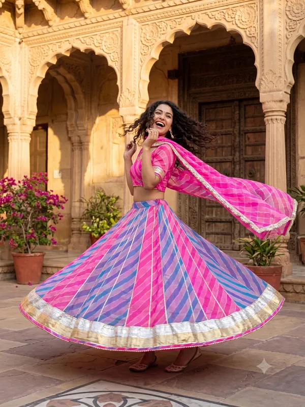 Georgette_Leheriya_Lehenga_With_Beautiful_Handwork