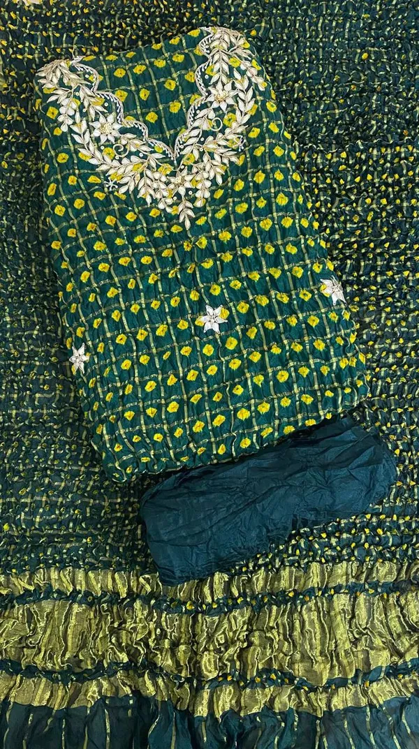 Four_piece_Green_Gharchola_Unstitched_Art_Silk_Suits