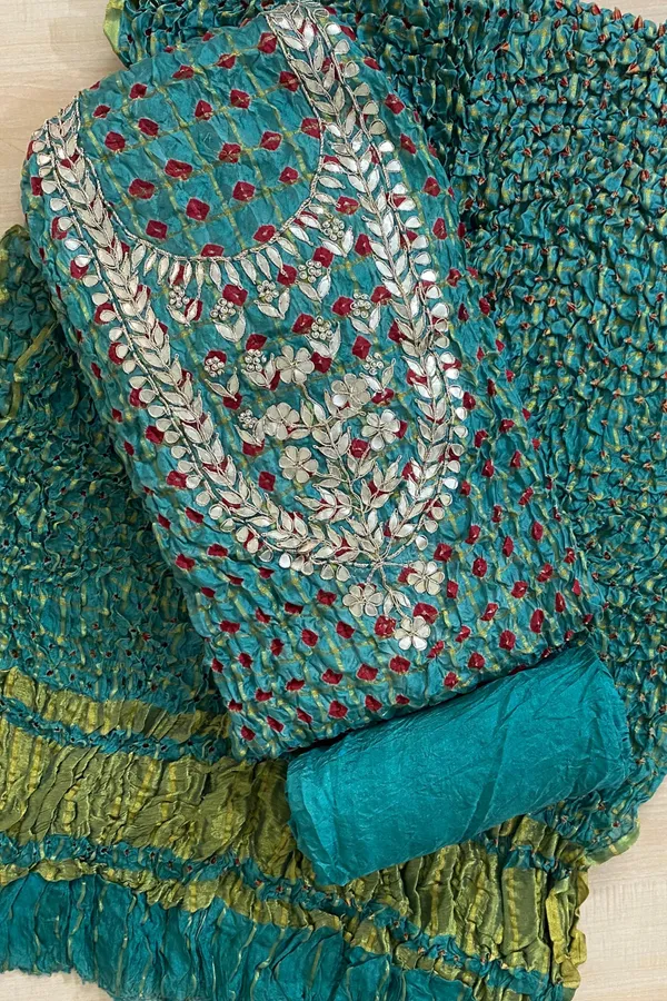 Four_piece_Green_Gharchola_Unstitched_Art_Silk_Suits