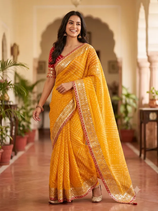 Heavy_Work_Saree_in_Kota_Doriya_With_Contrast_Blouse_Piece