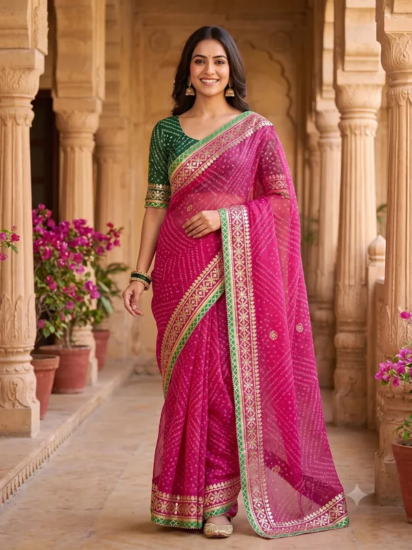 Heavy_Work_Saree_in_Kota_Doriya_With_Contrast_Blouse_Piece