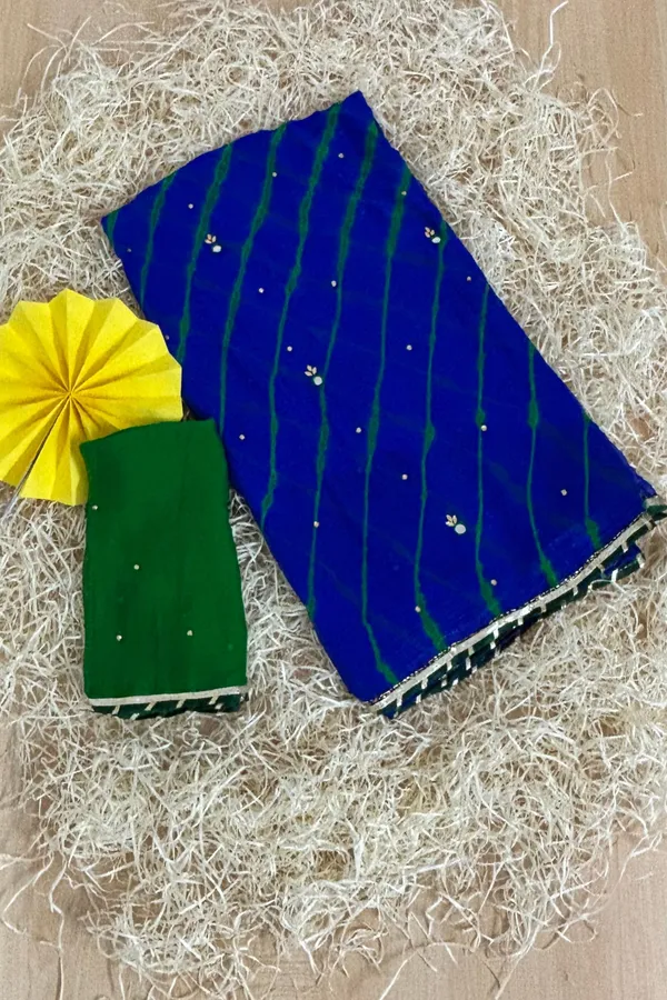 Mirror_work_leheriya_saree_-_Royal_Blue_Green