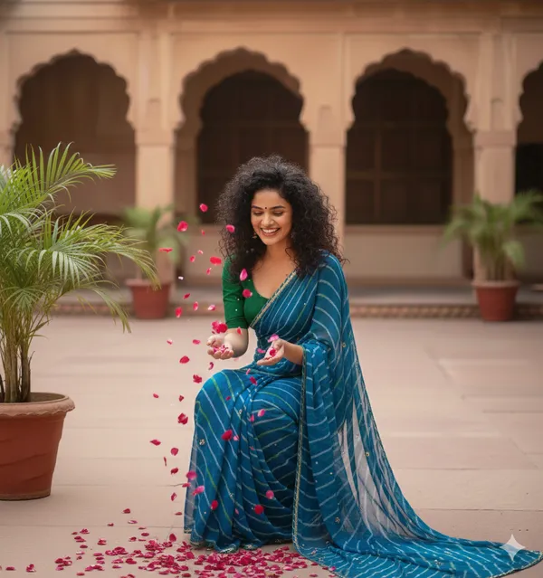 Mirror_work_leheriya_saree_-_Royal_Blue_Green
