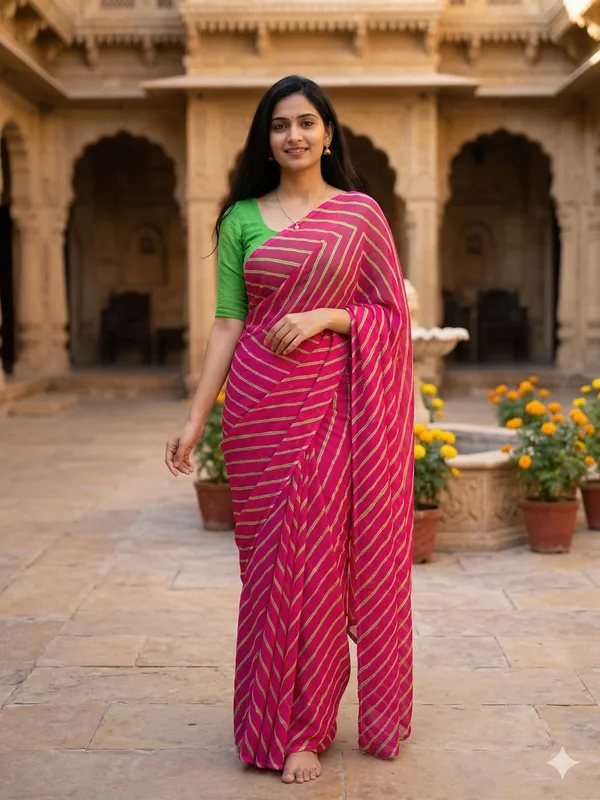Rani_green_Leheriya_Saree_With_Blouse